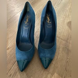 YSL Yves Saint Laurent Blue Suede Pump Heels